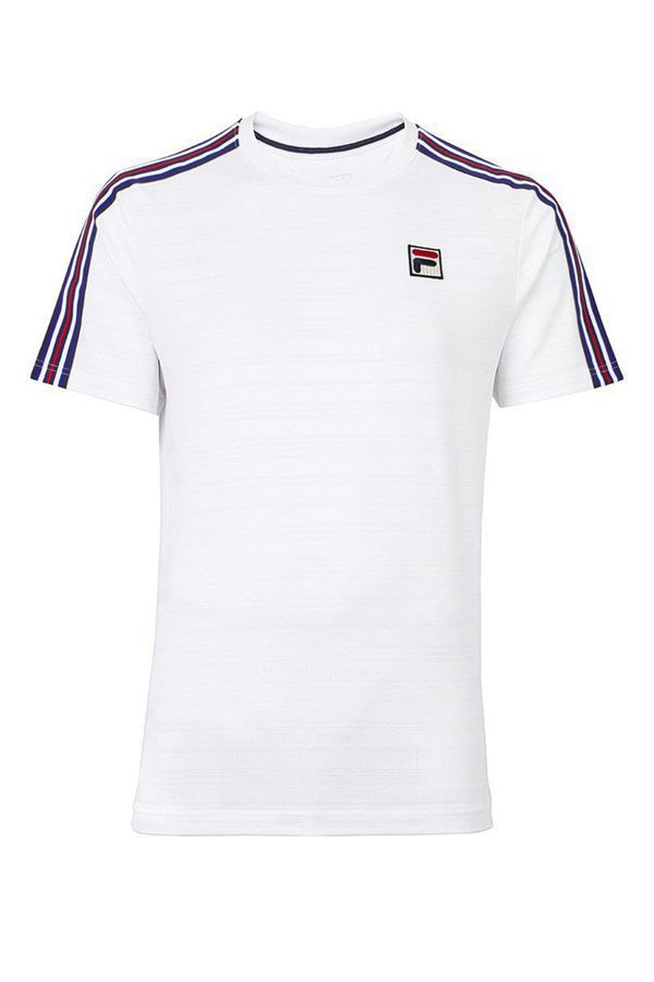 Fila Heritage Tennis Striped Men's Tops - White/Navy/Red,NZ 340-64905